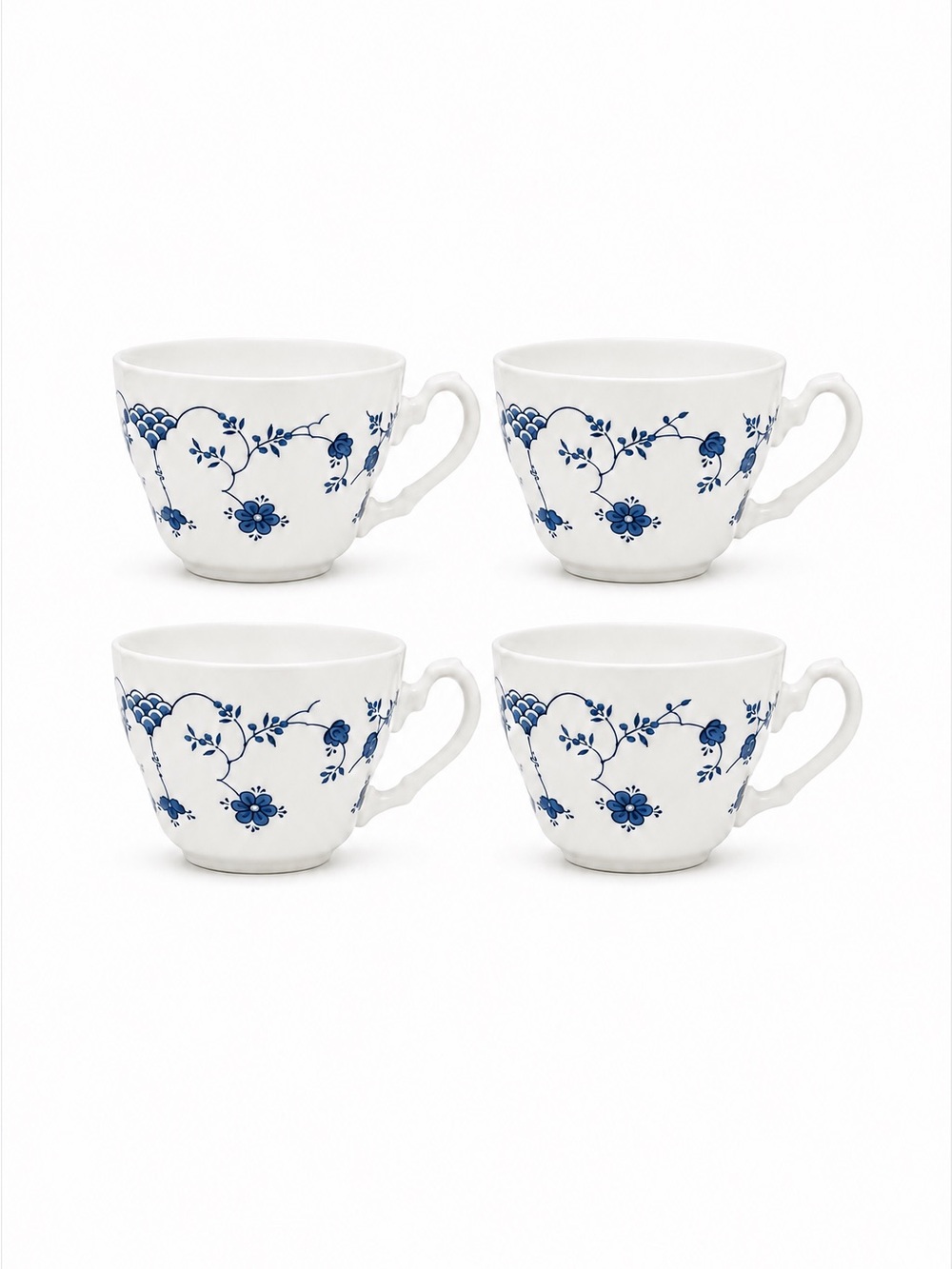 Classic Blue Floral Porcelain Teacup Set - White and Blue (Set of 4)
